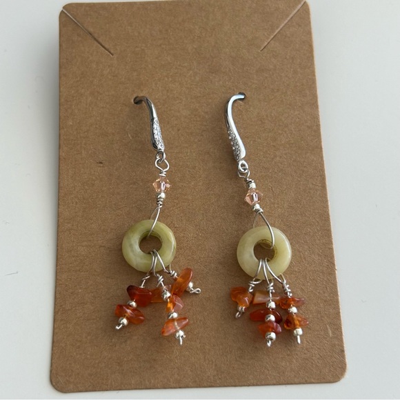 Beaded Semiprecious Stone Dangle Earrings - Picture 1 of 8
